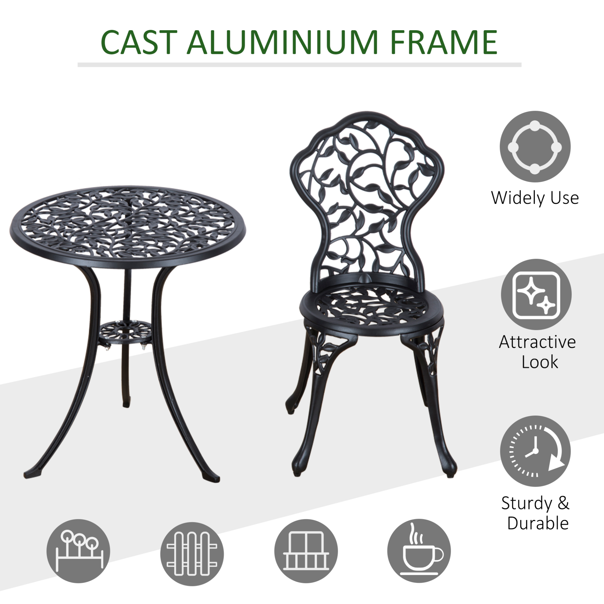 3 Pcs Cast Aluminum Bistro Set