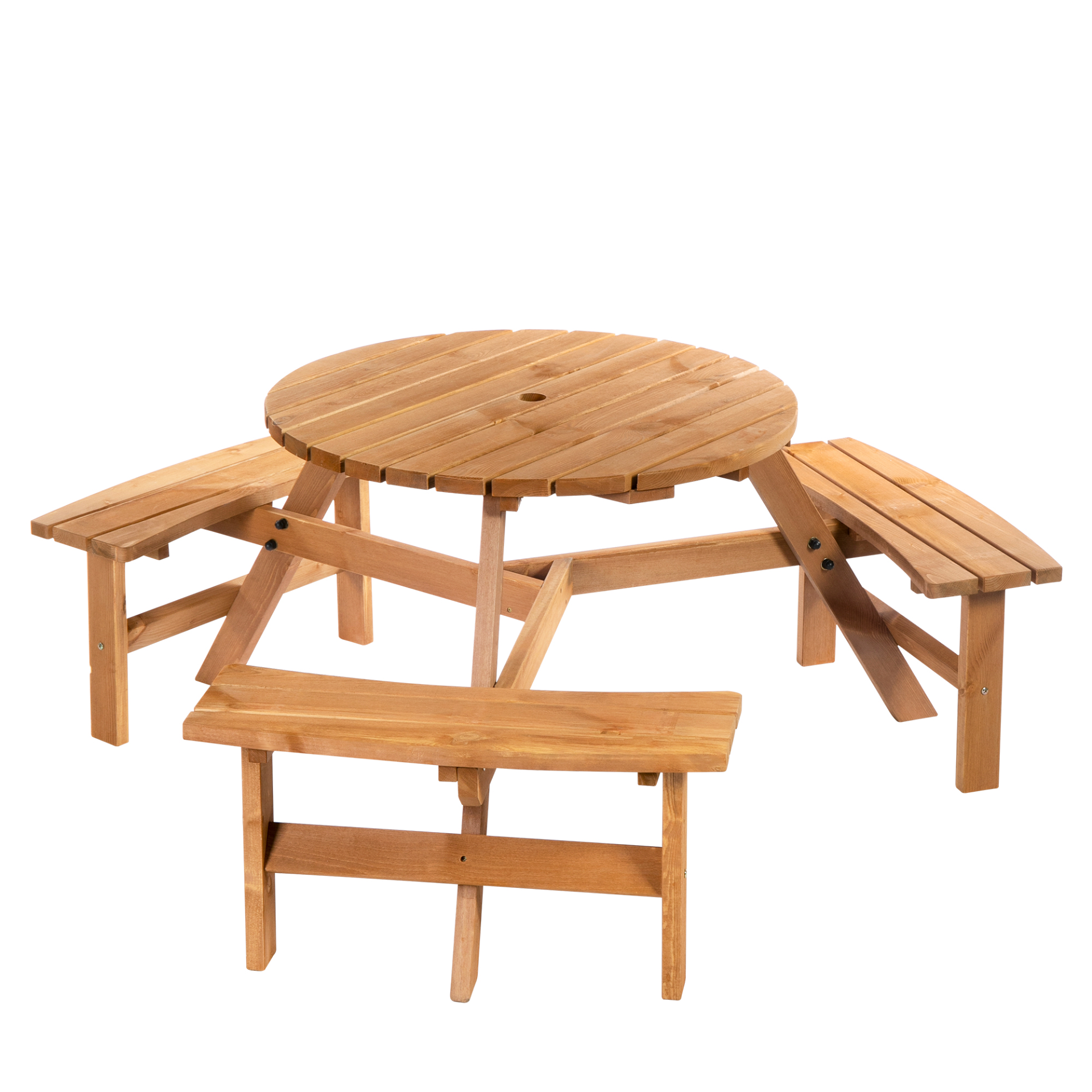 Fir Wood Parasol Table and Bench Set