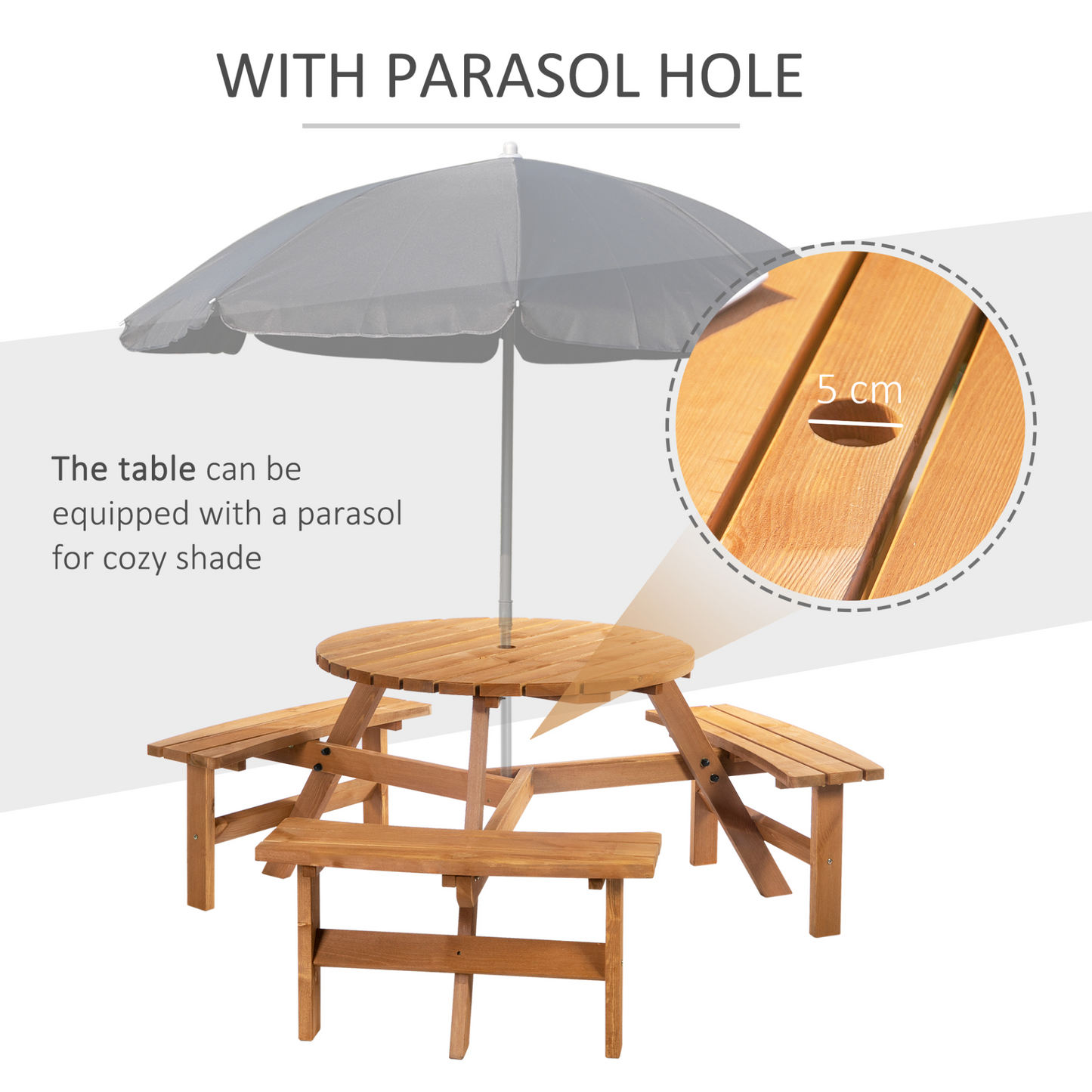 Fir Wood Parasol Table and Bench Set