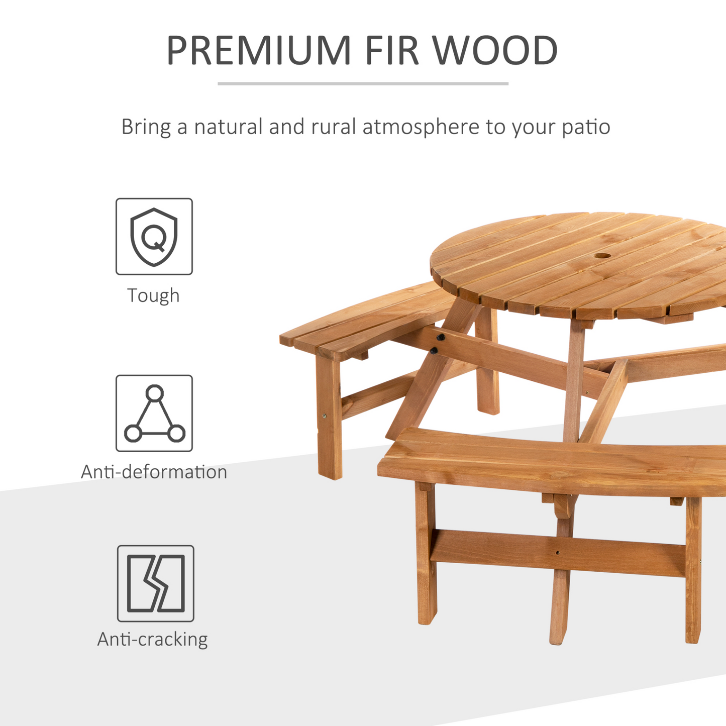 Fir Wood Parasol Table and Bench Set