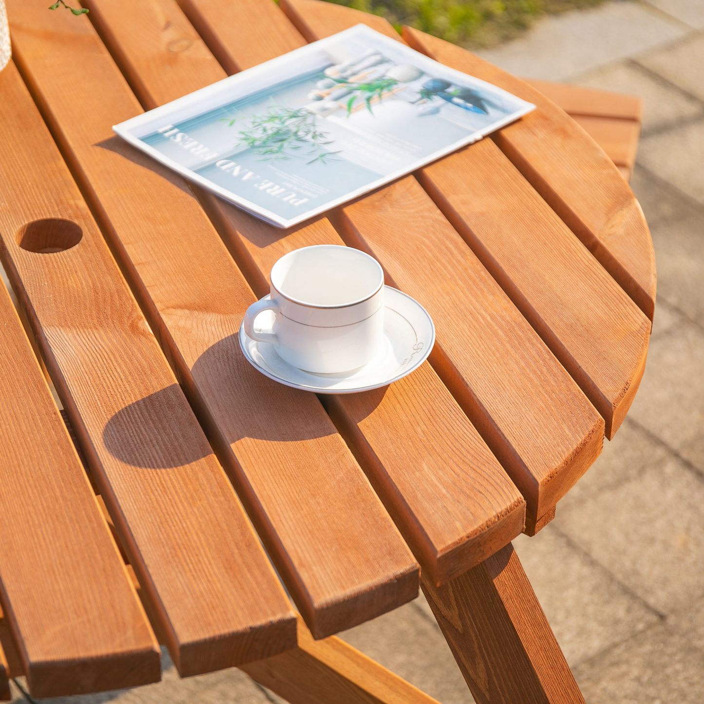 Fir Wood Parasol Table and Bench Set