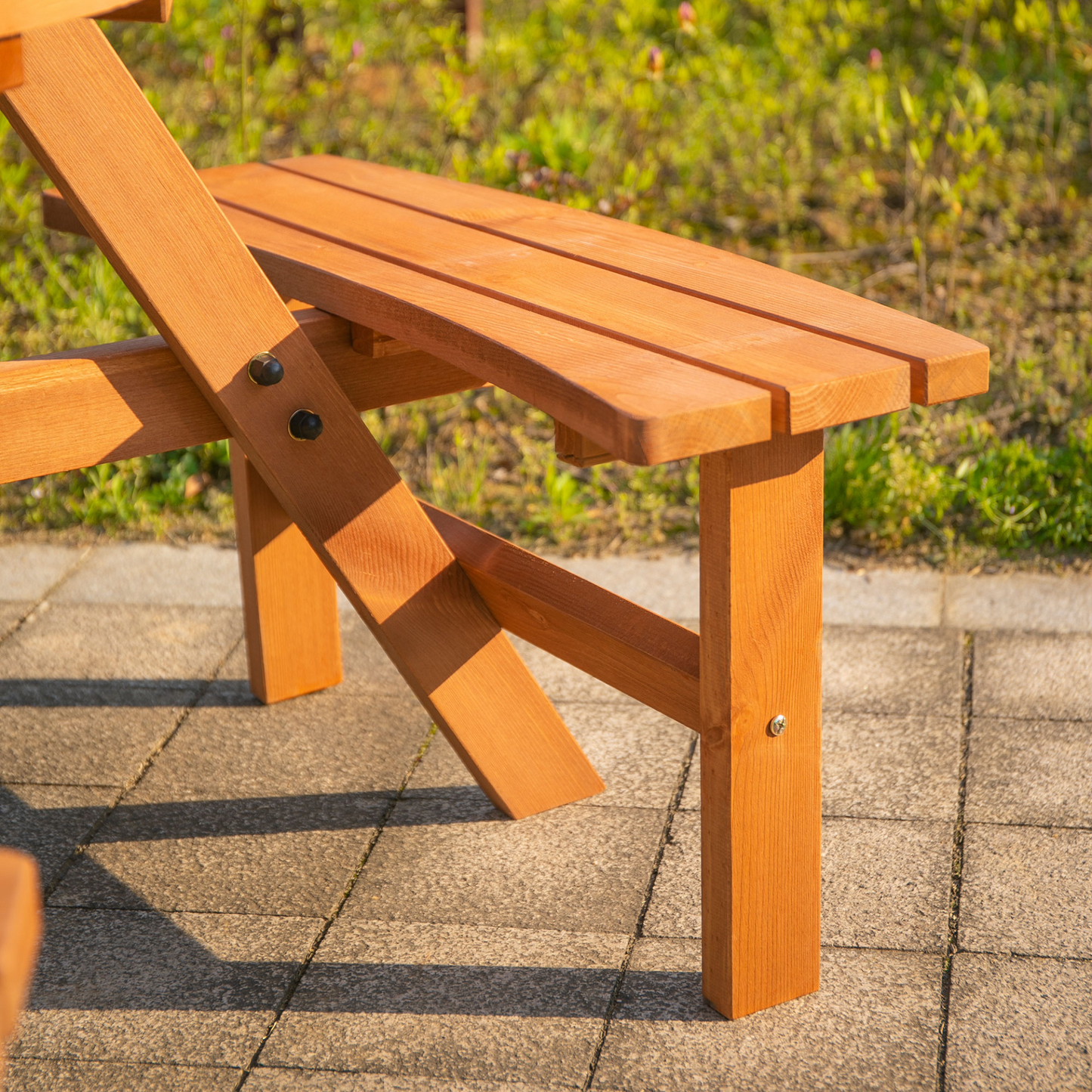 Fir Wood Parasol Table and Bench Set