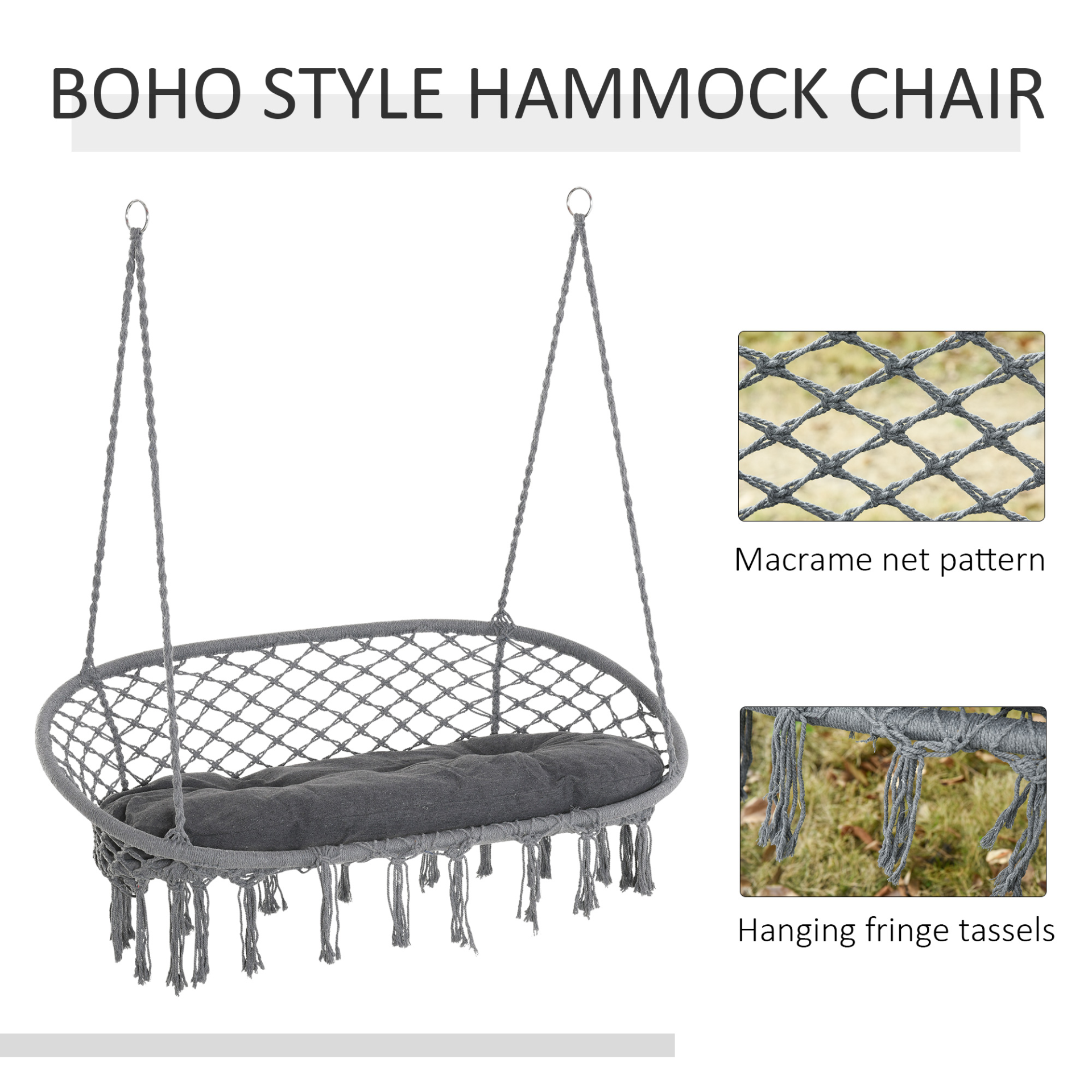  Hanging Double Hammock Chair Dark Grey