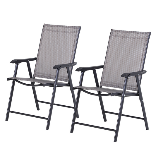 Set of 2 Grey Foldable Metal Garden Chairs