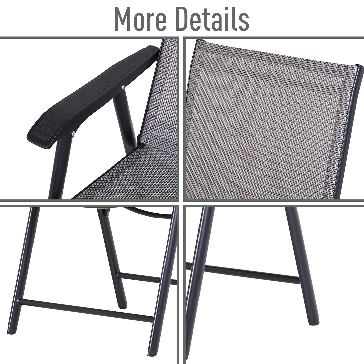 Set of 2 Grey Foldable Metal Garden Chairs