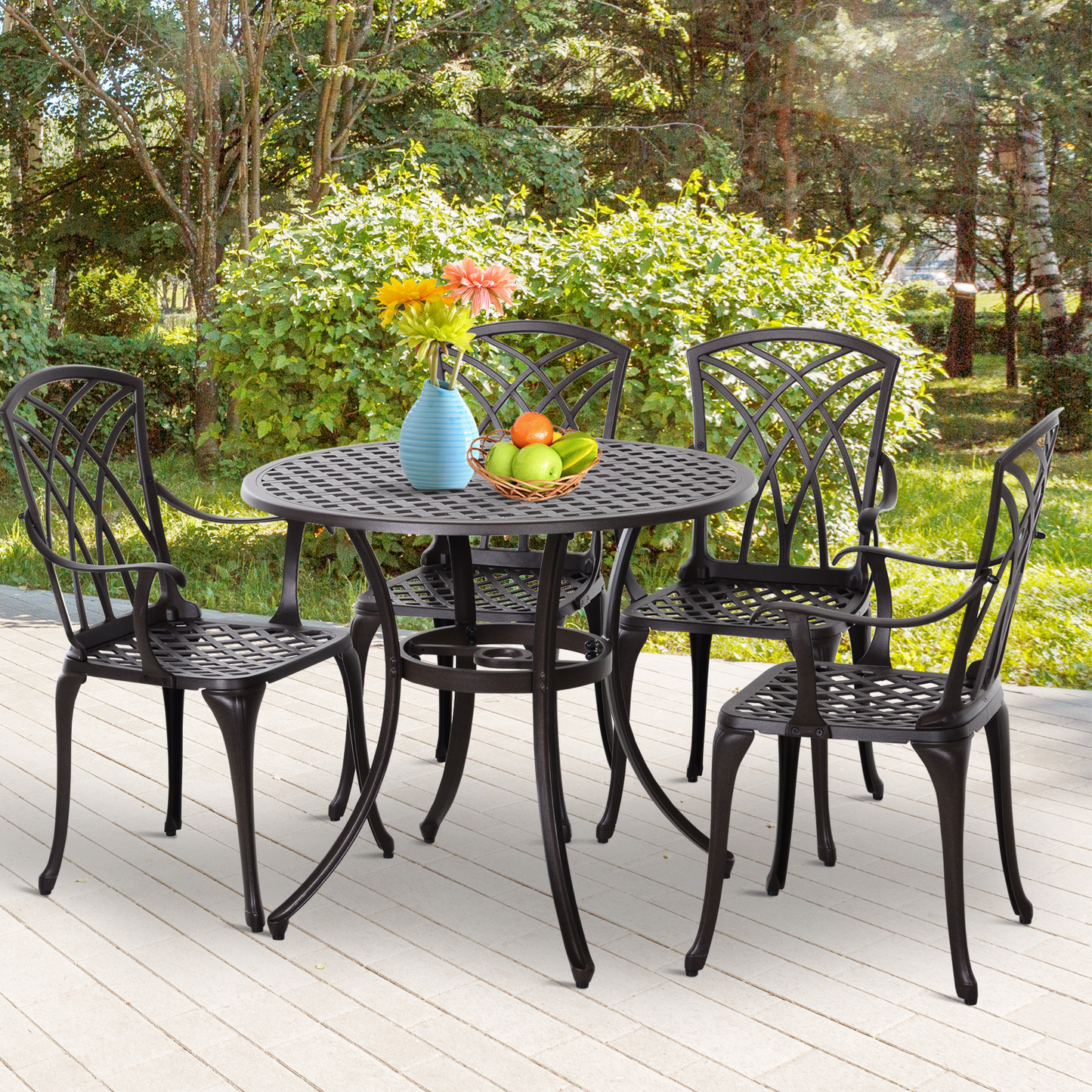 Cast Aluminium 5 PCS Dining Table & 4 Chairs Set