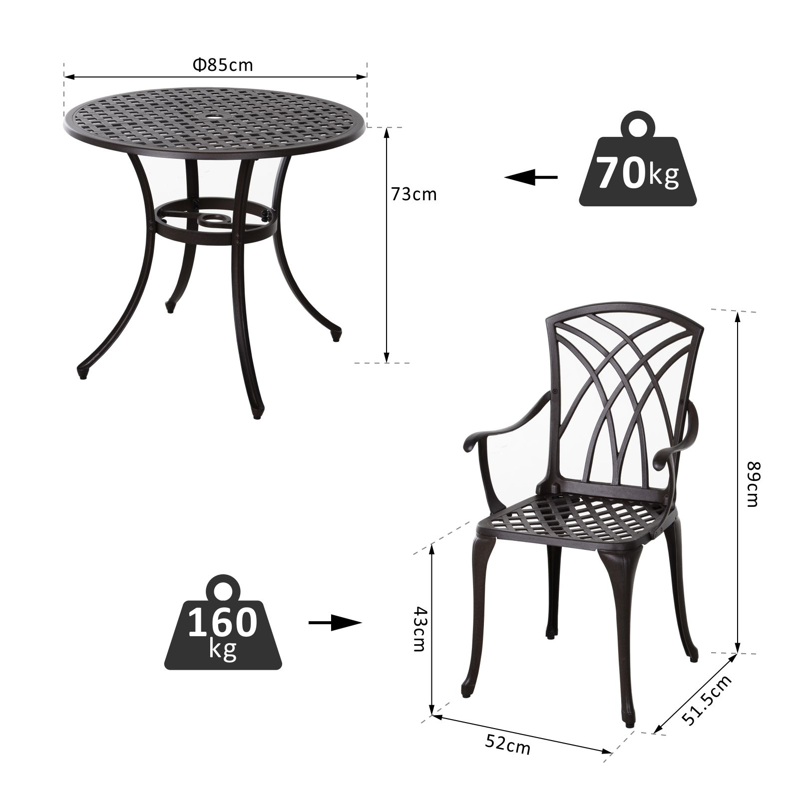 Cast Aluminium 5 PCS Dining Table & 4 Chairs Set