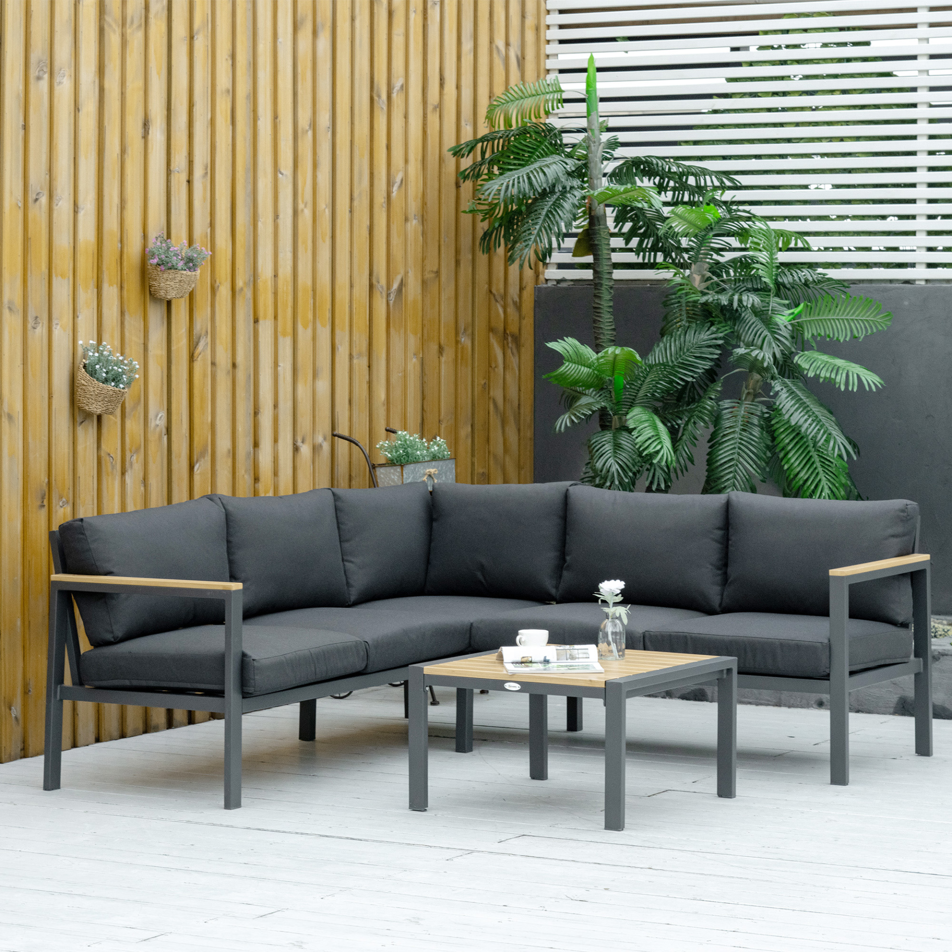 Dark Grey 5 Seater L Shape Garden Corner Sofa Set