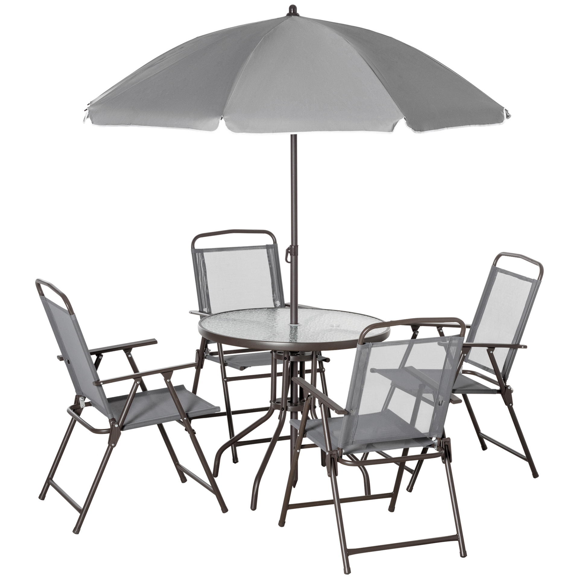 Grey 6 Piece Patio Dining Set with Umbrella