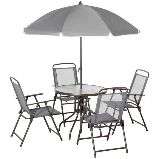 Grey 6 Piece Patio Dining Set with Umbrella