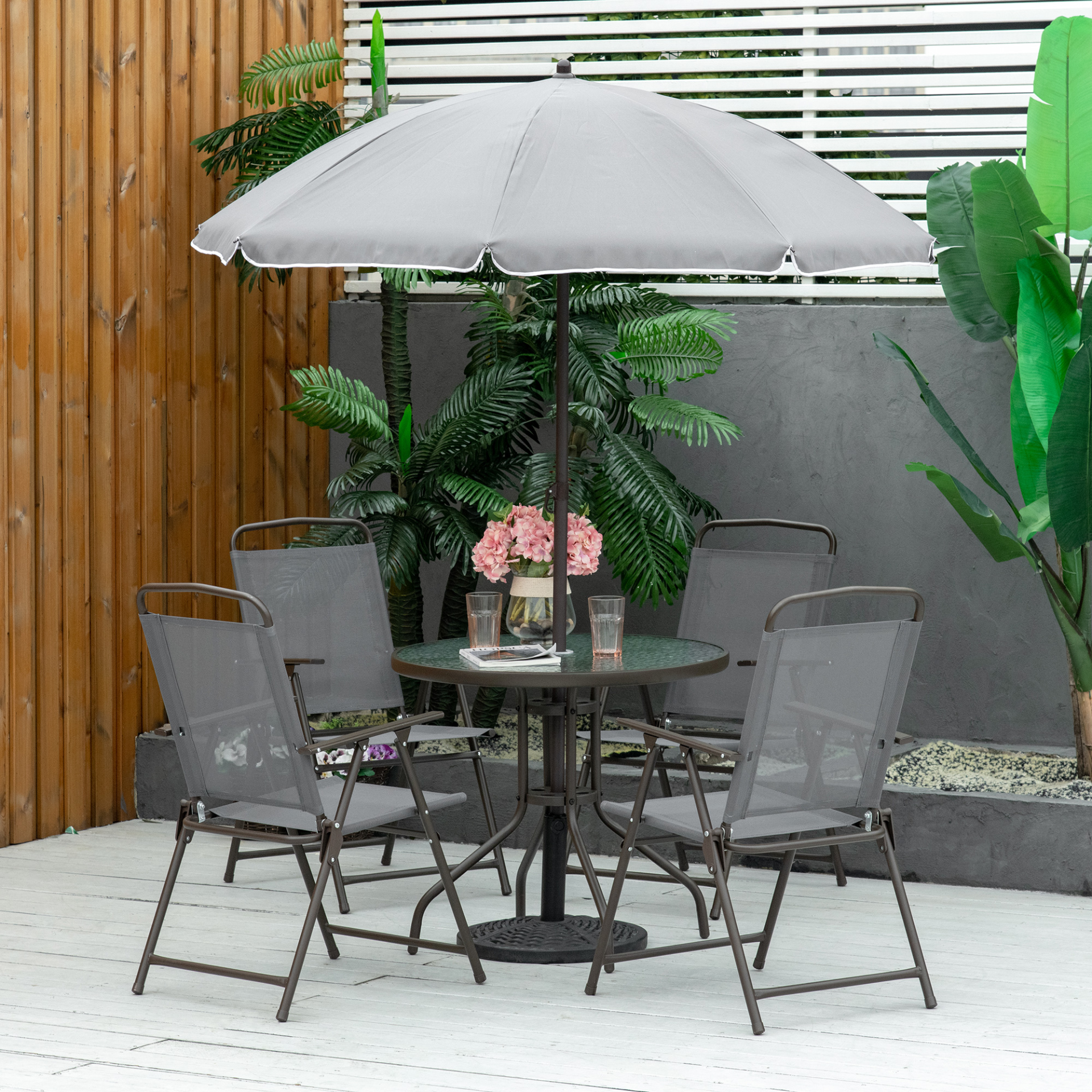 Grey 6 Piece Patio Dining Set with Umbrella