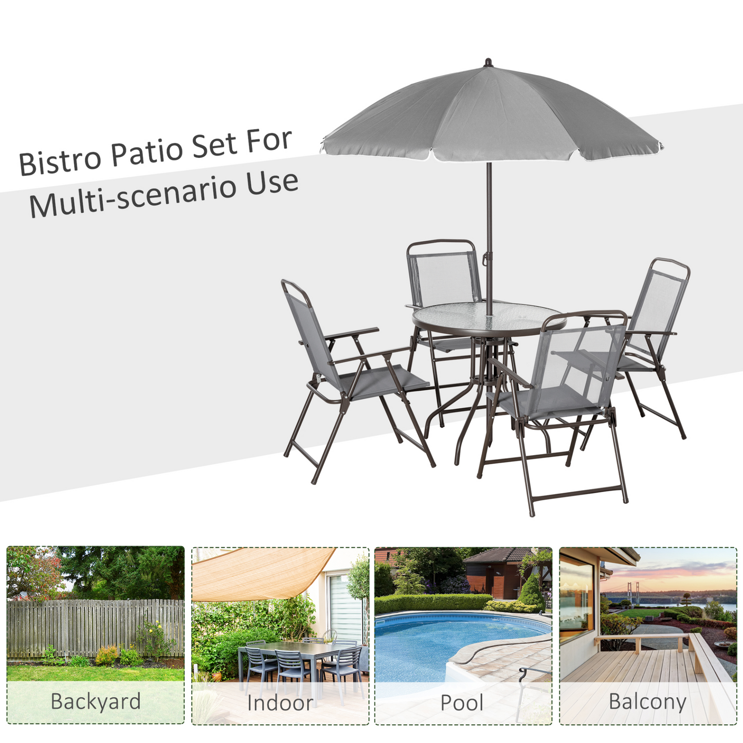 Grey 6 Piece Patio Dining Set with Umbrella