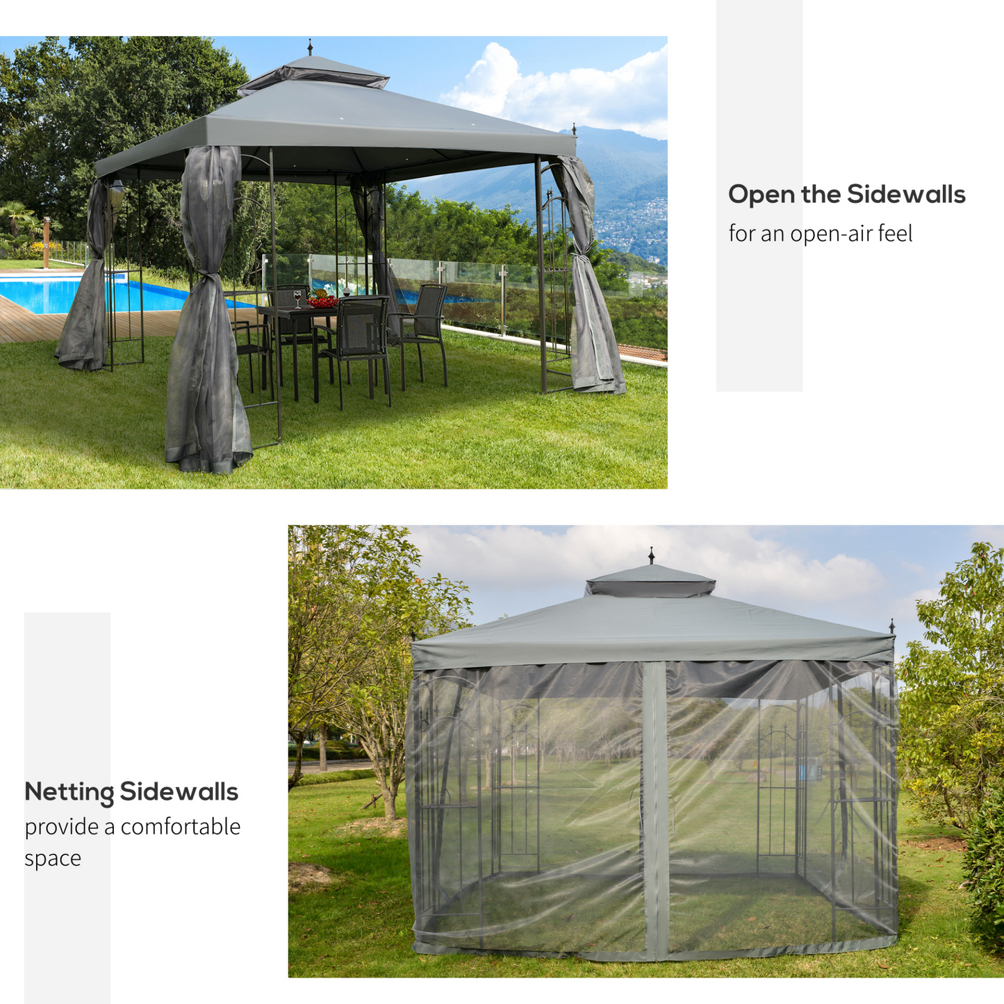 Double Top Outdoor gazebo with Mesh Curtain | Jscapes