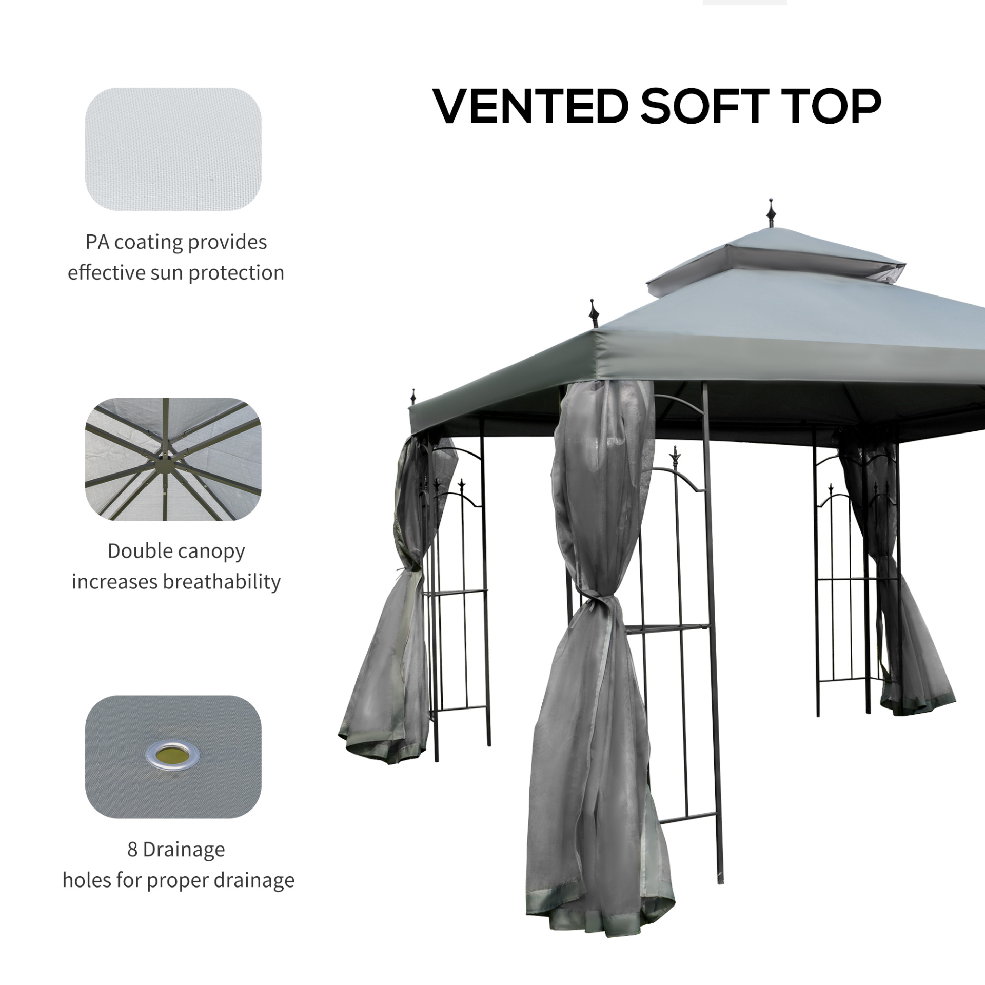 Double Top Outdoor gazebo with Mesh Curtain | Jscapes