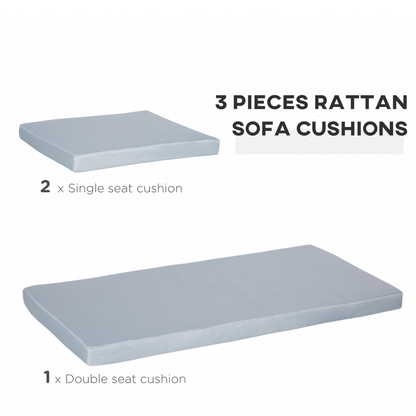 Grey 3 PCs Seat Cushion Pads for Rattan Furniture