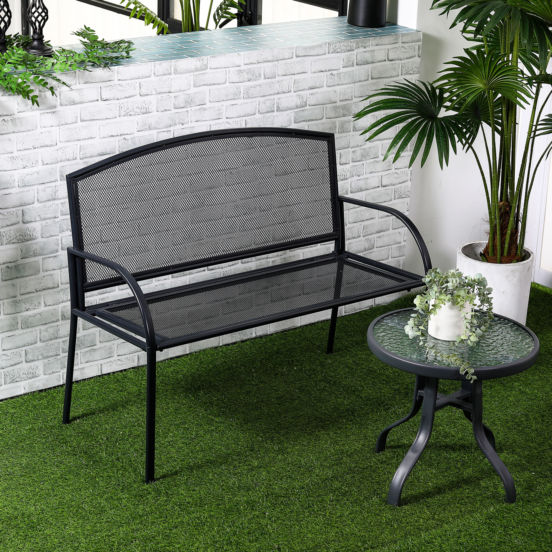  Grey Metal Garden Bench