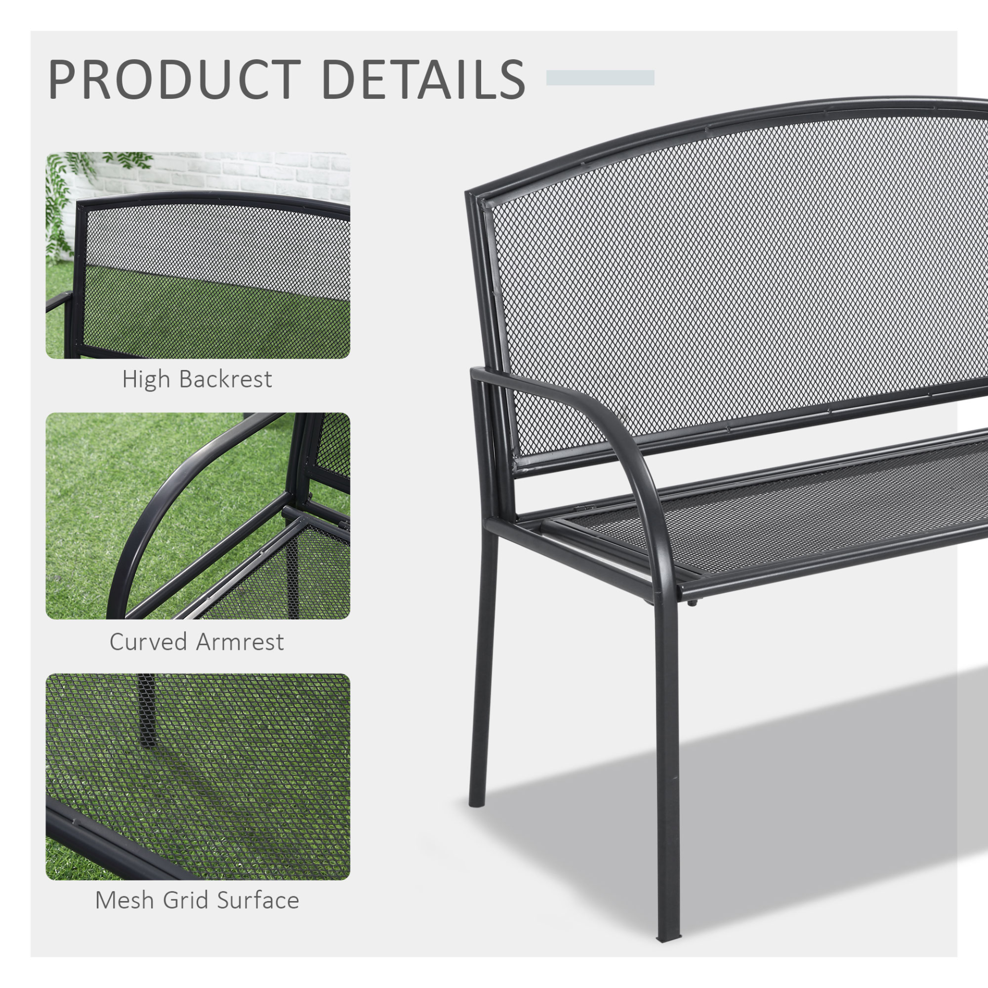  Grey Metal Garden Bench