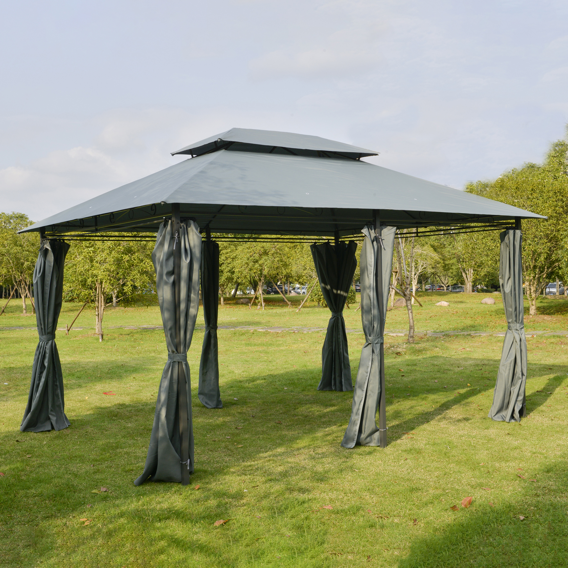 Steel Gazebo with Curtains Sidewalls | Jscapes Home and Garden