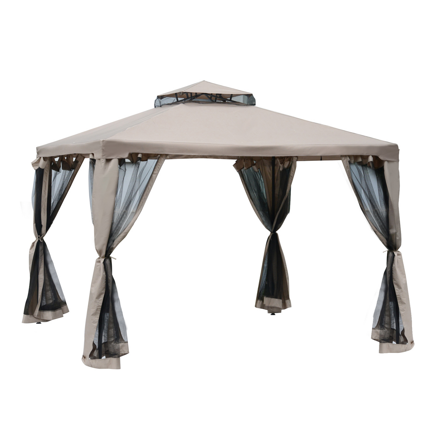 Taupe Metal Gazebo Garden Outdoor 2-tier Roof | Jscapes