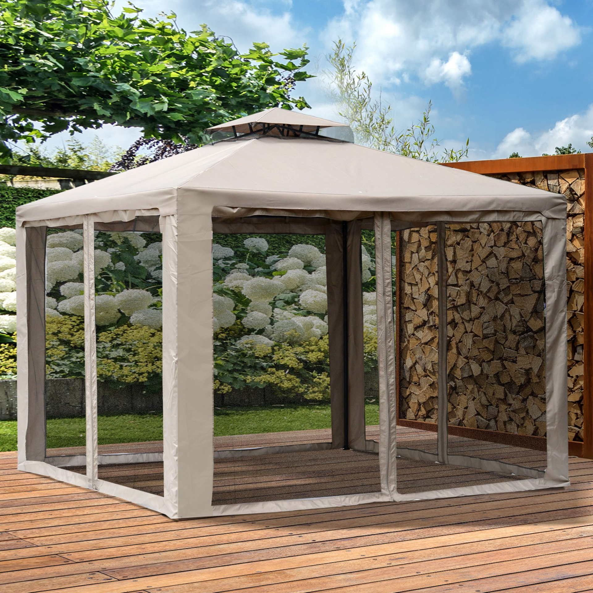 Taupe Metal Gazebo Garden Outdoor 2-tier Roof | Jscapes