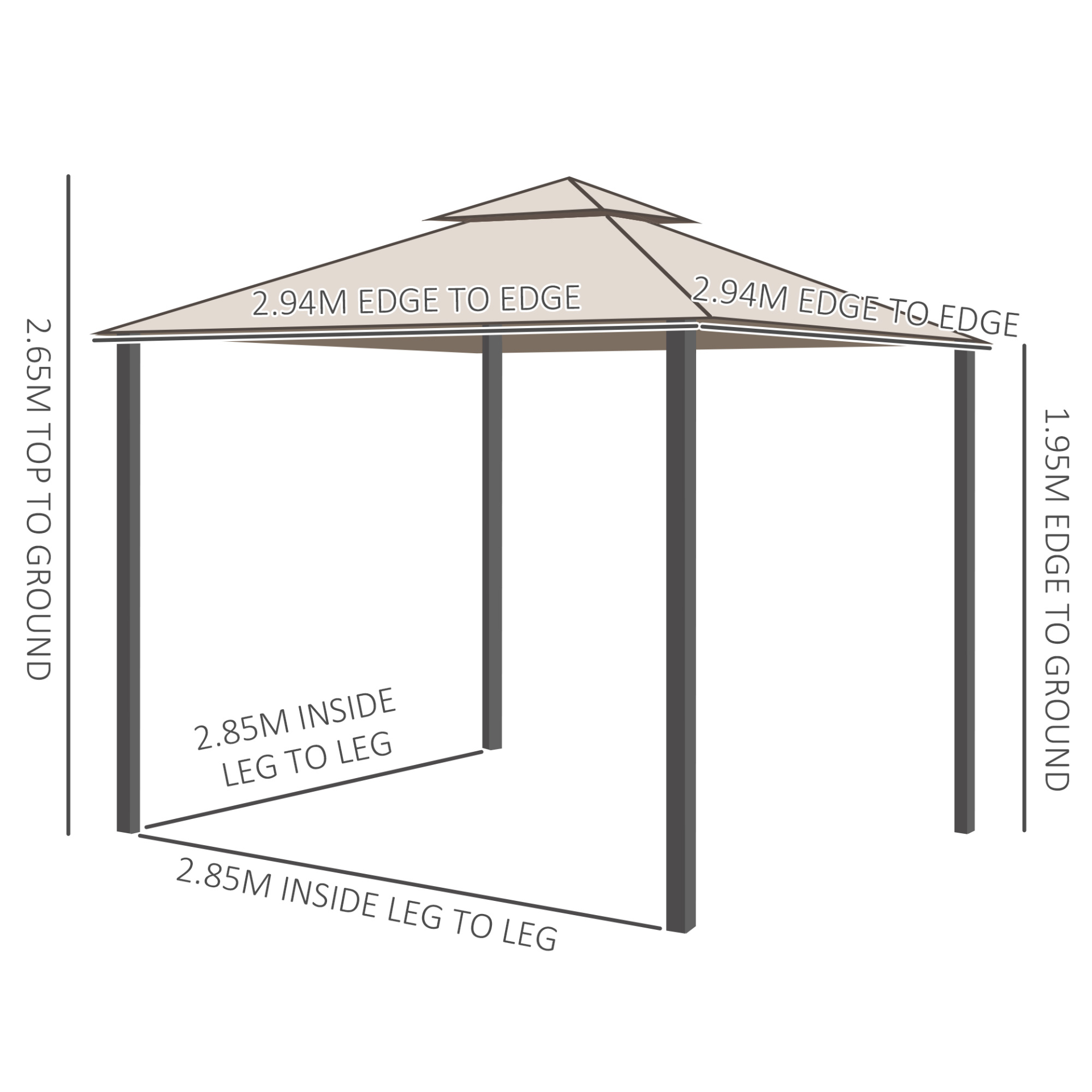 Taupe Metal Gazebo Garden Outdoor 2-tier Roof | Jscapes