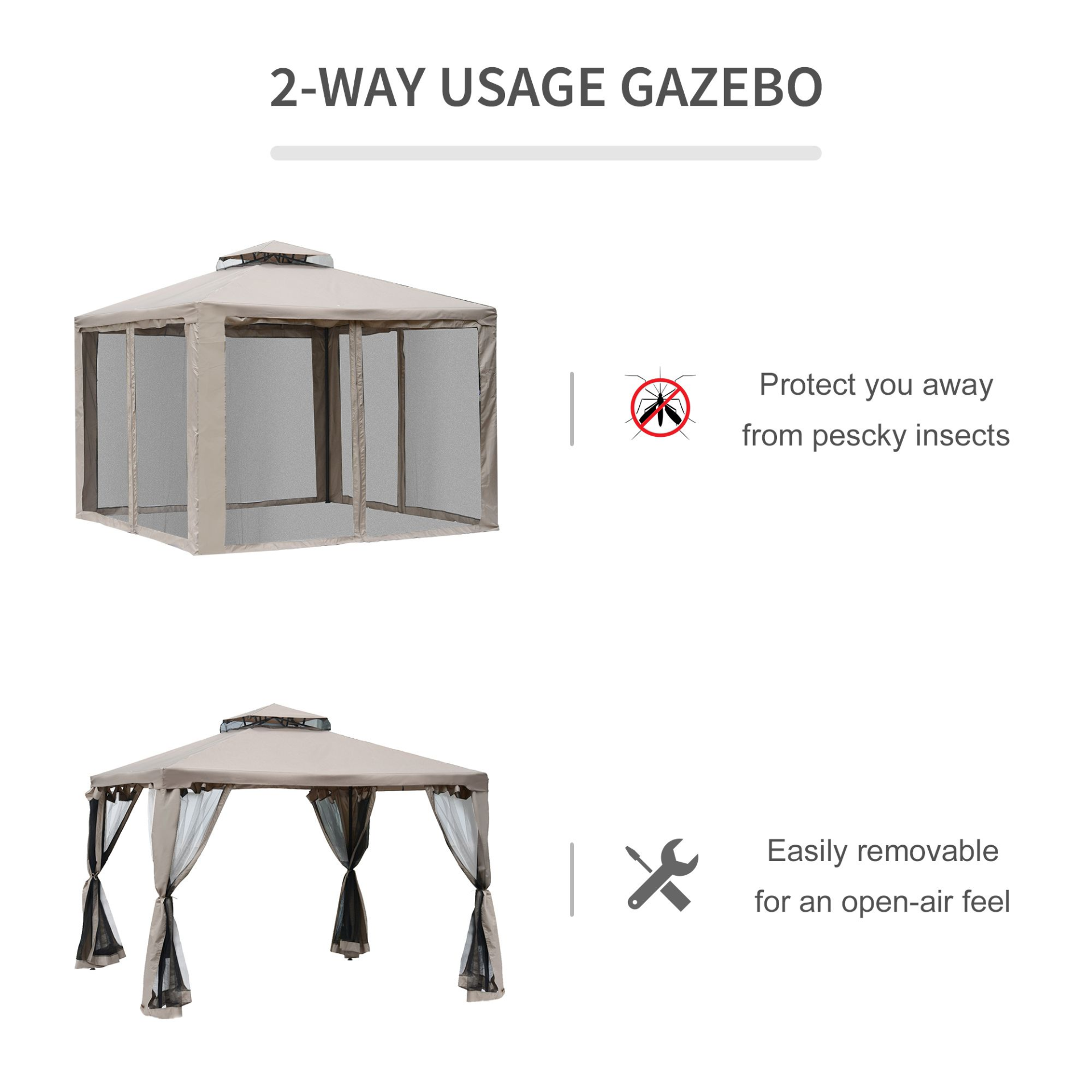 Taupe Metal Gazebo Garden Outdoor 2-tier Roof | Jscapes