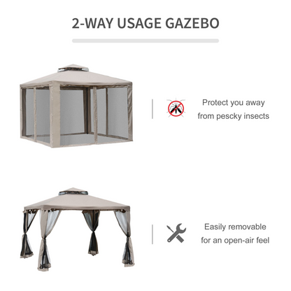 Taupe Metal Gazebo Garden Outdoor 2-tier Roof | Jscapes