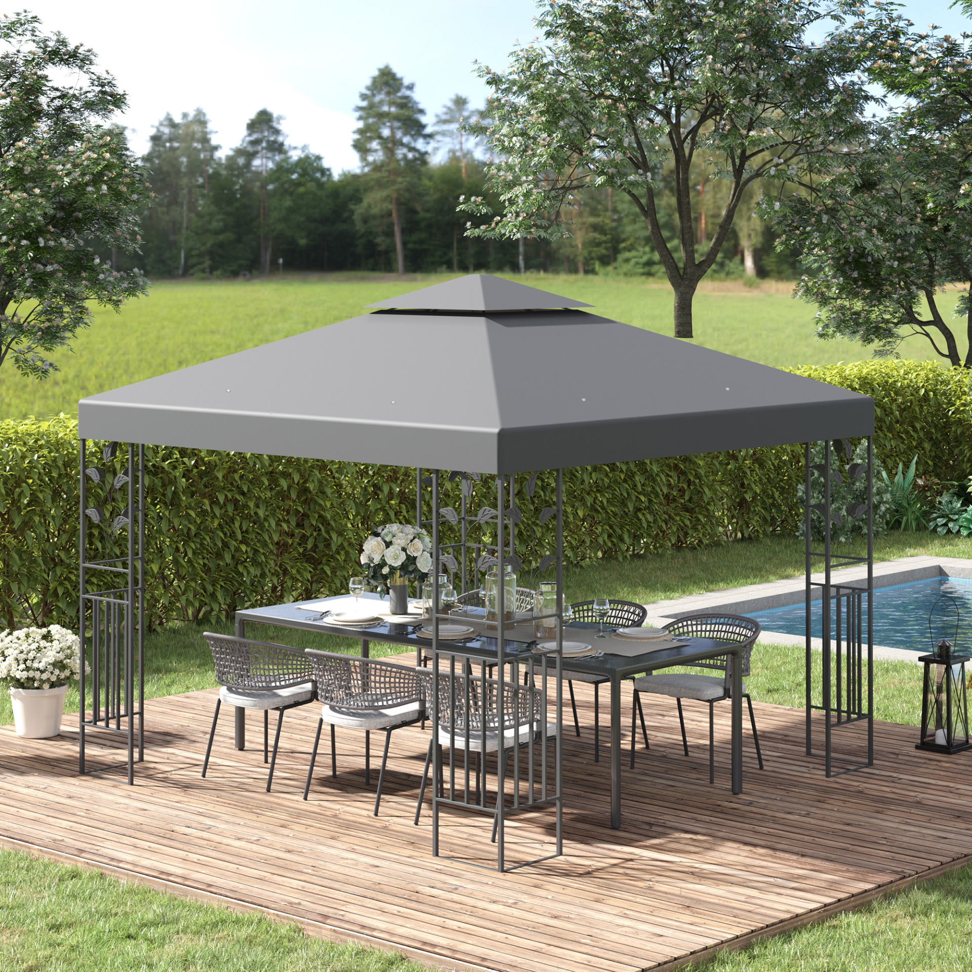 Outdoor Garden Steel Gazebo with 2 Tier Roof | Jscapes