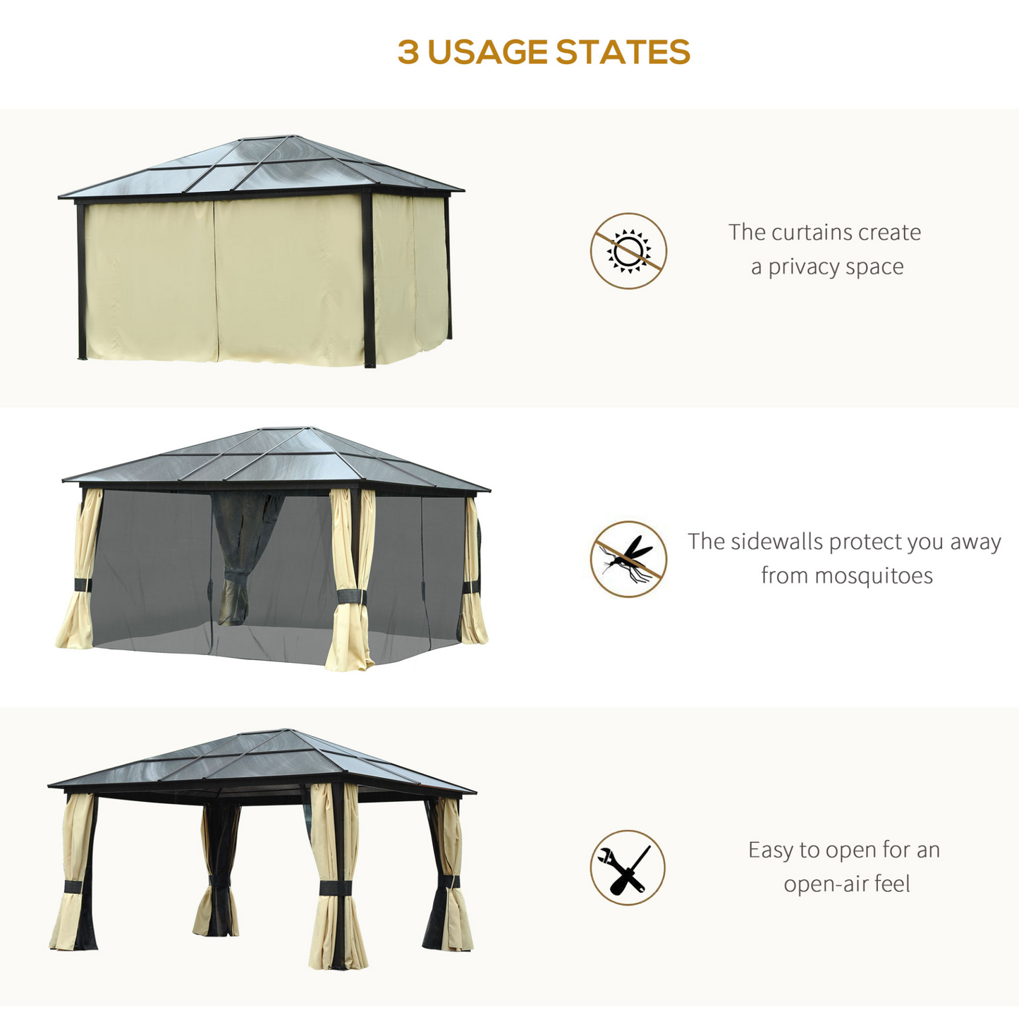 Outsunny Hardtop Gazebo with Polycarbonate Roof | Jscapes