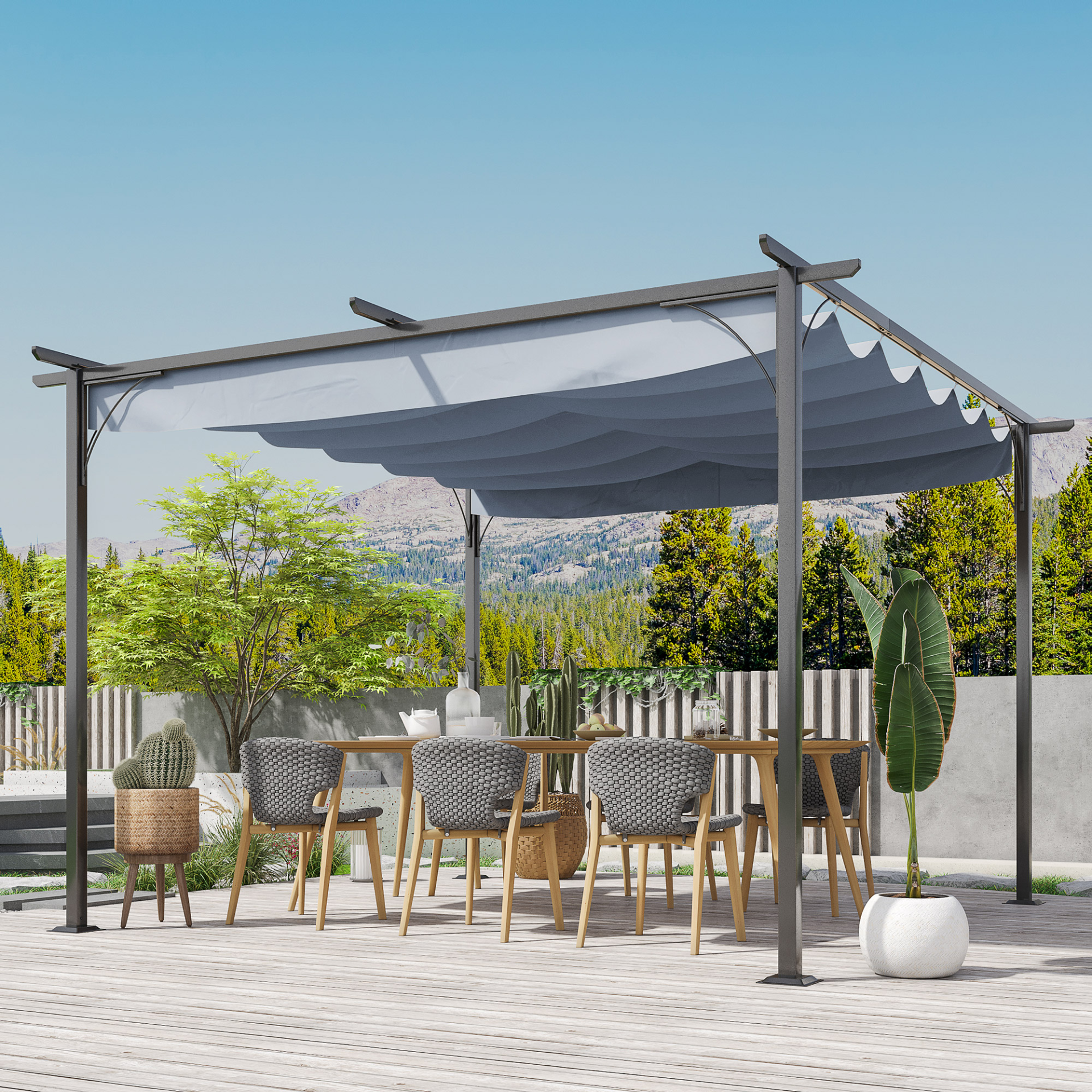 Metal Pergola Gazebo and Retractable Canopy | Jscapes