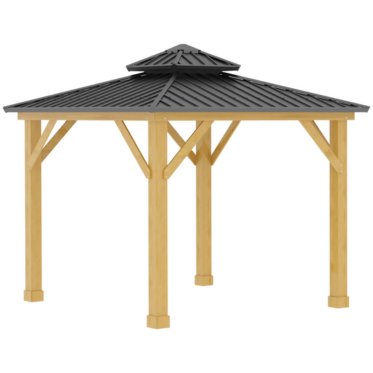 Outdoor Hardtop Gazebo Canopy with 2-Tier Roof and Solid Wood Frame