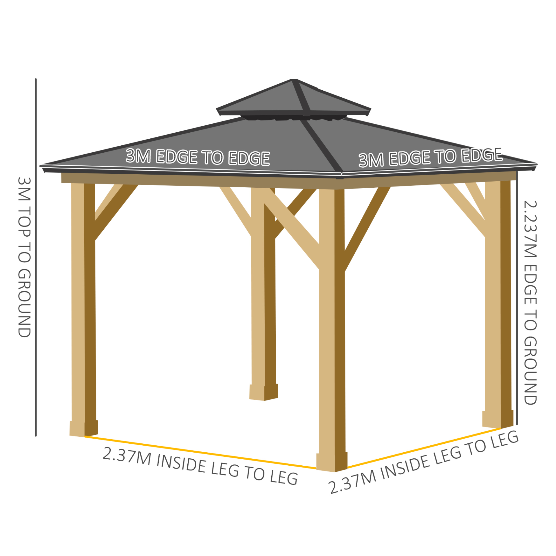 Outdoor Hardtop Gazebo Canopy with 2-Tier Roof and Solid Wood Frame