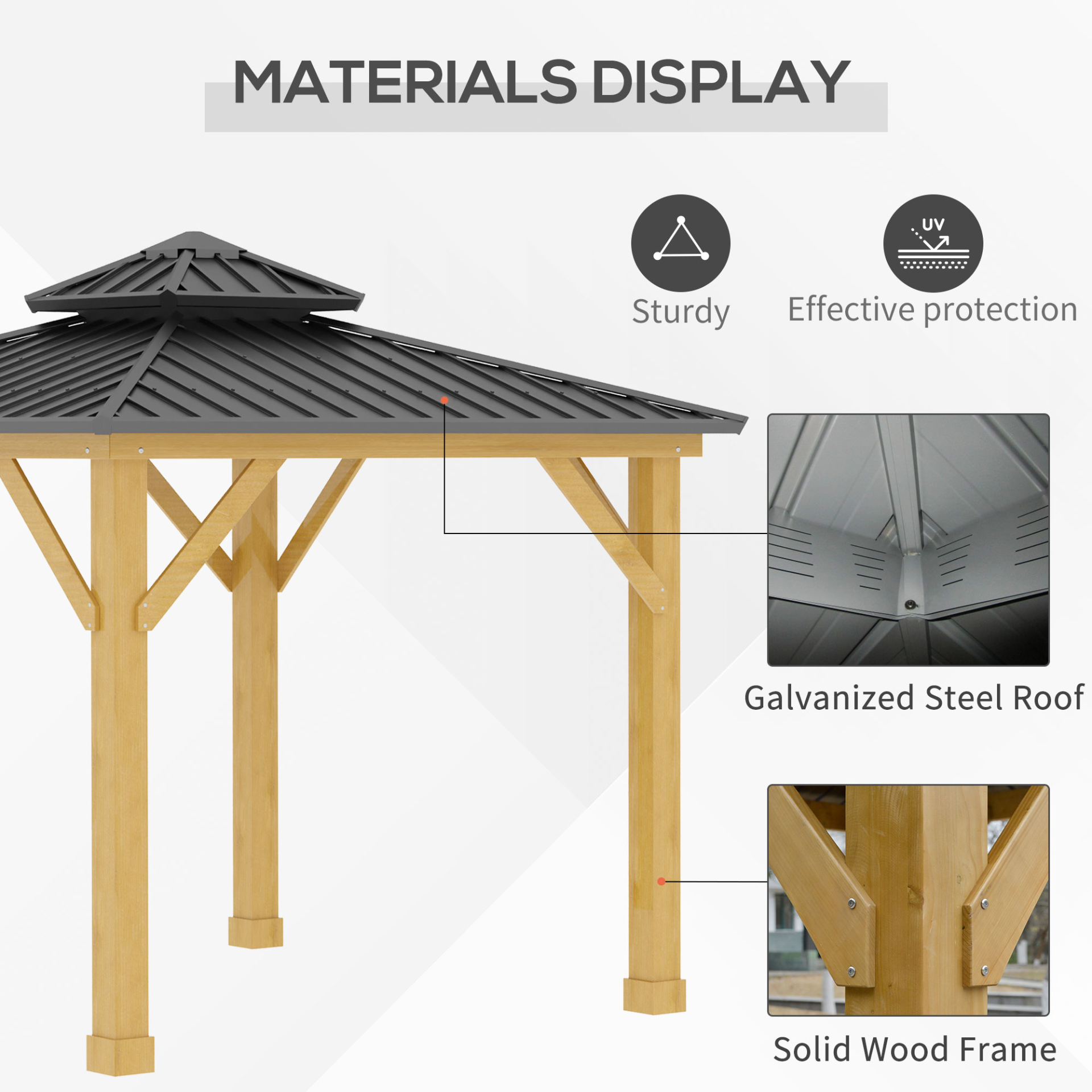 Outdoor Hardtop Gazebo Canopy with 2-Tier Roof and Solid Wood Frame