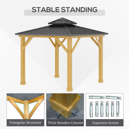 Outdoor Hardtop Gazebo Canopy with 2-Tier Roof and Solid Wood Frame