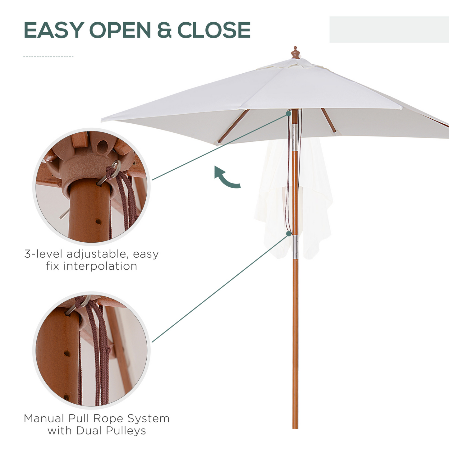 Cream White 2m x 1.5m Patio Parasol