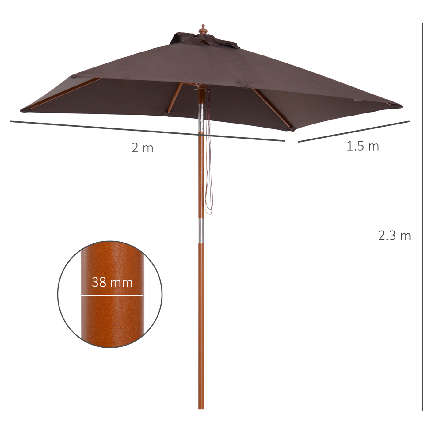 Coffee 2m x 1.5m Patio Parasol