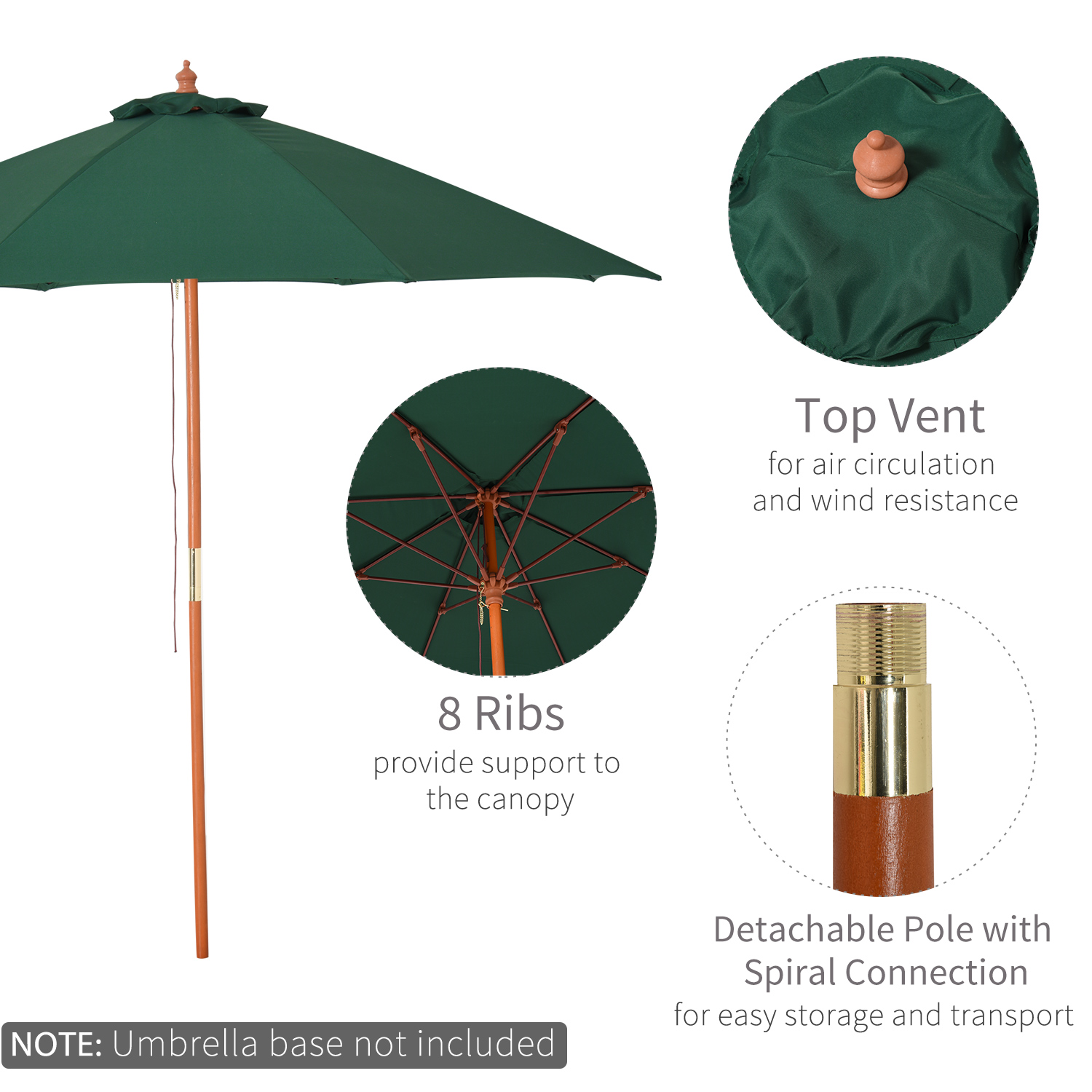  Green Wood Garden Parasol