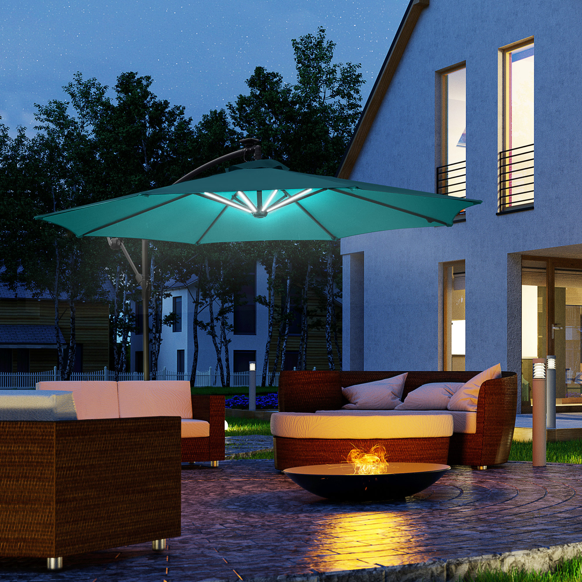 Green LED Banana Parasol