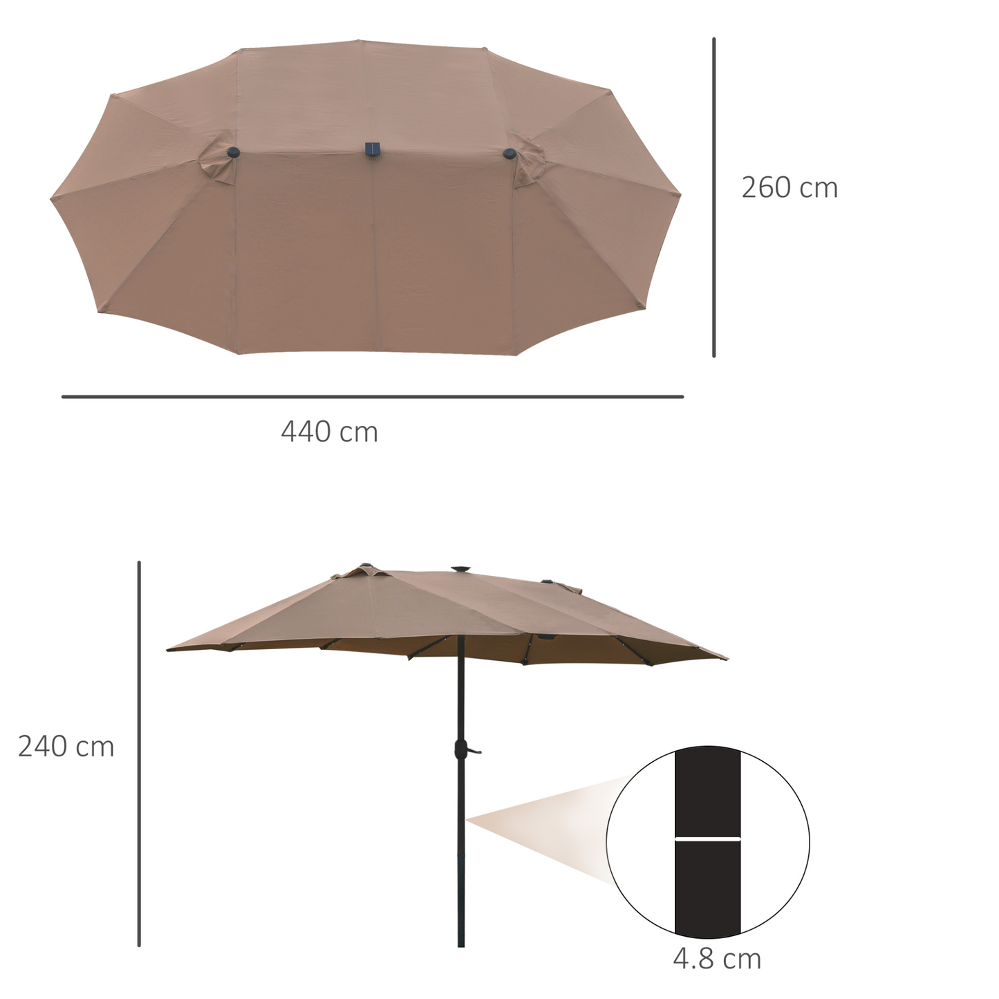 Khaki 4.4m Double-Sided Sun Umbrella