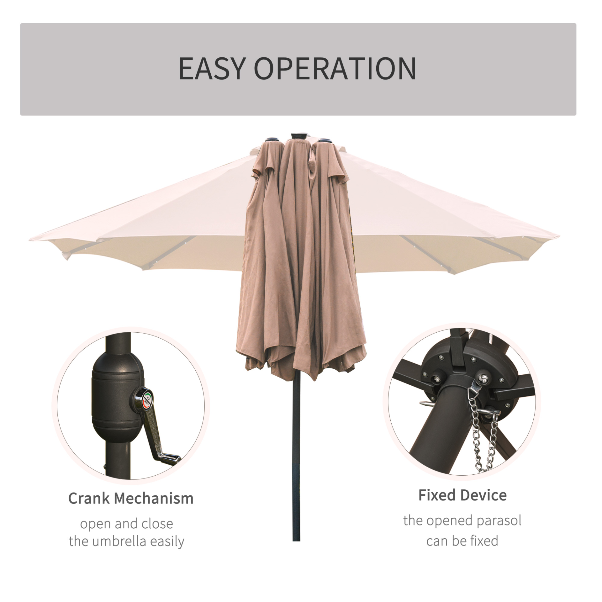 Khaki 4.4m Double-Sided Sun Umbrella