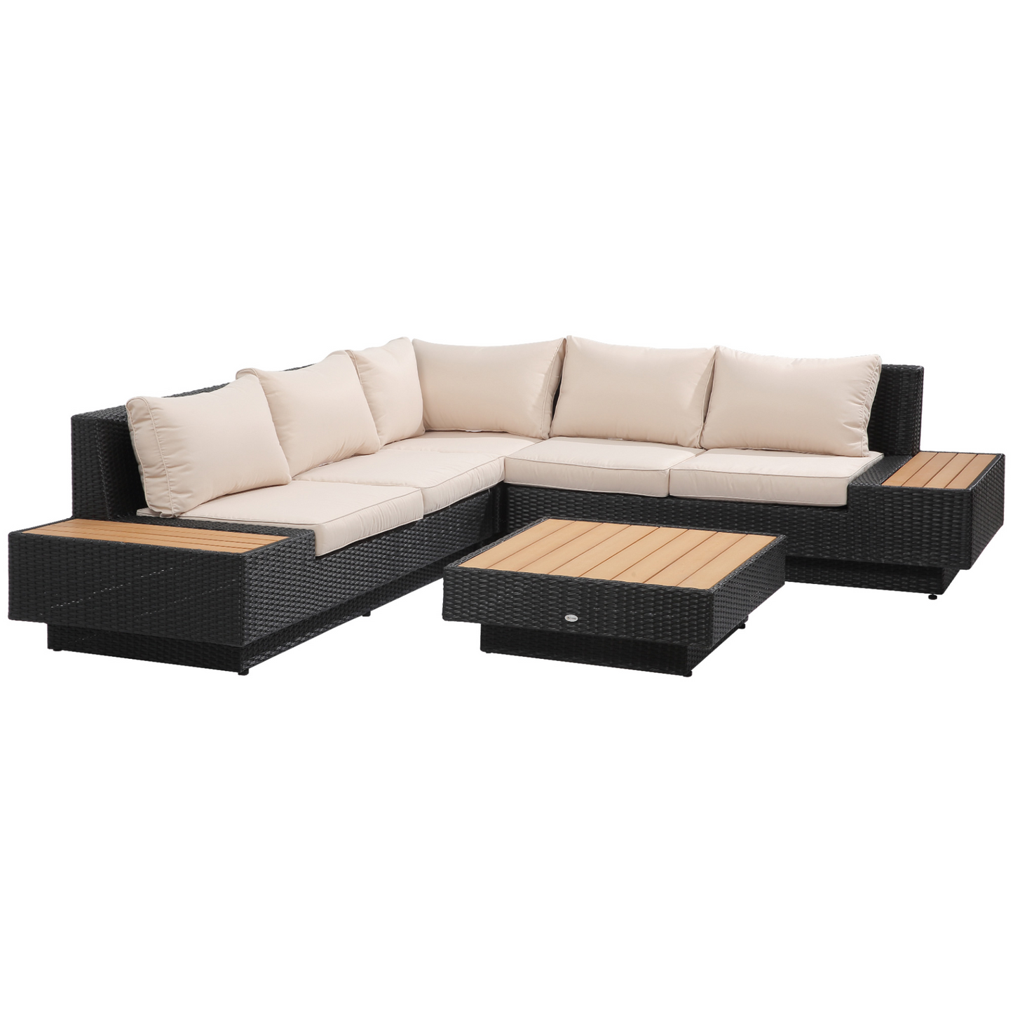  4 PCs Black Rattan Sectional Corner Sofa and Coffee Table Set