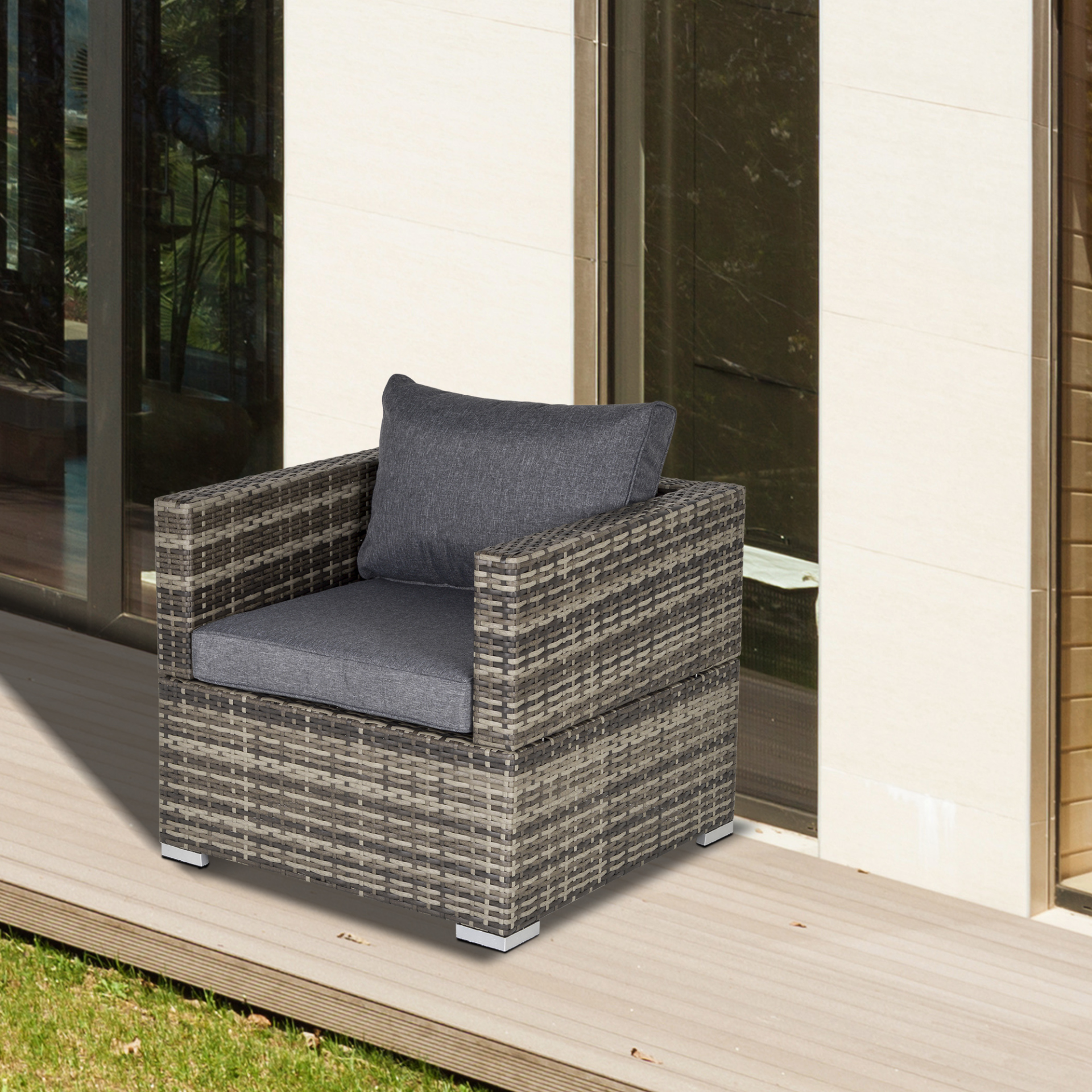 Deep Grey Single Rattan Sofa Chair