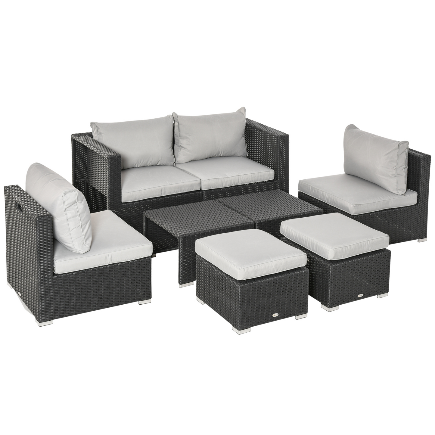 8pc Black Rattan 6 Seater Sofa & Coffee Table Set