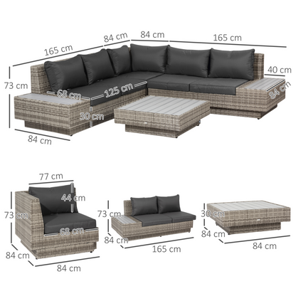 Sectional Rattan Corner Sofa and Coffee Table Set 