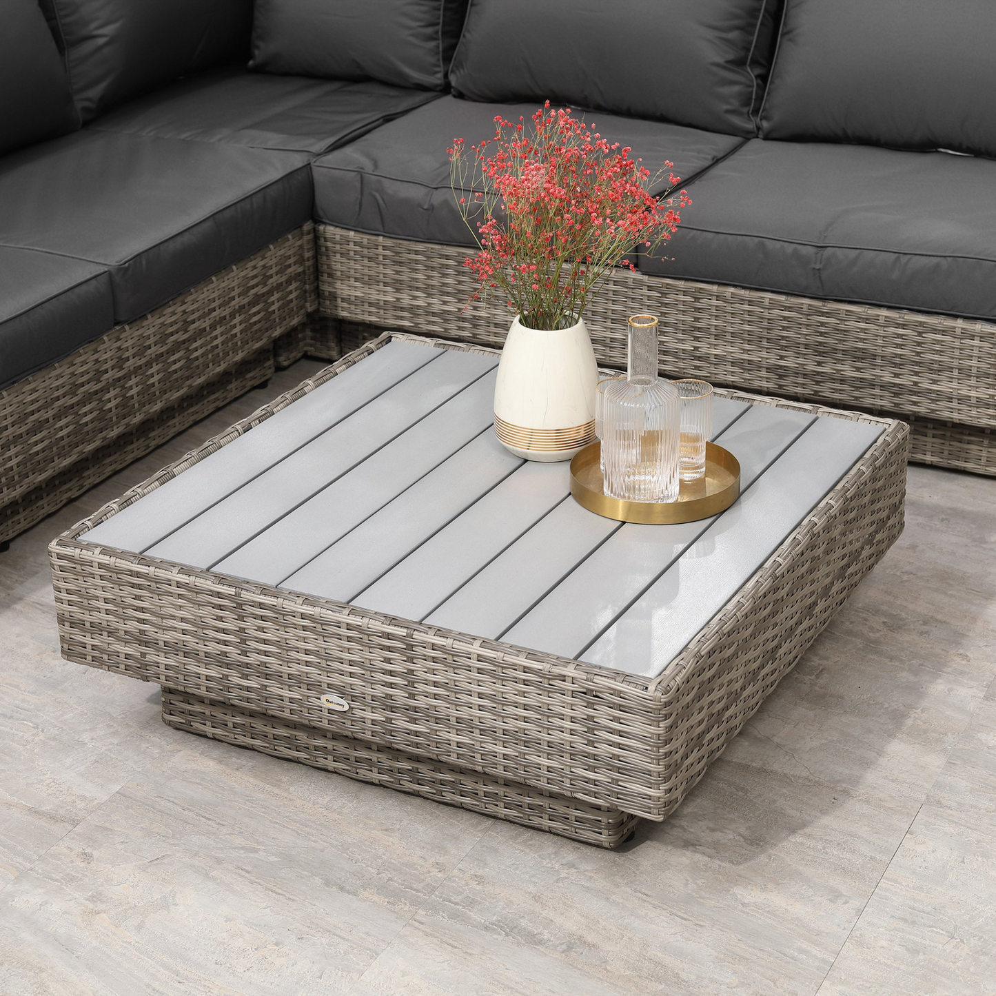 Sectional Rattan Corner Sofa and Coffee Table Set 