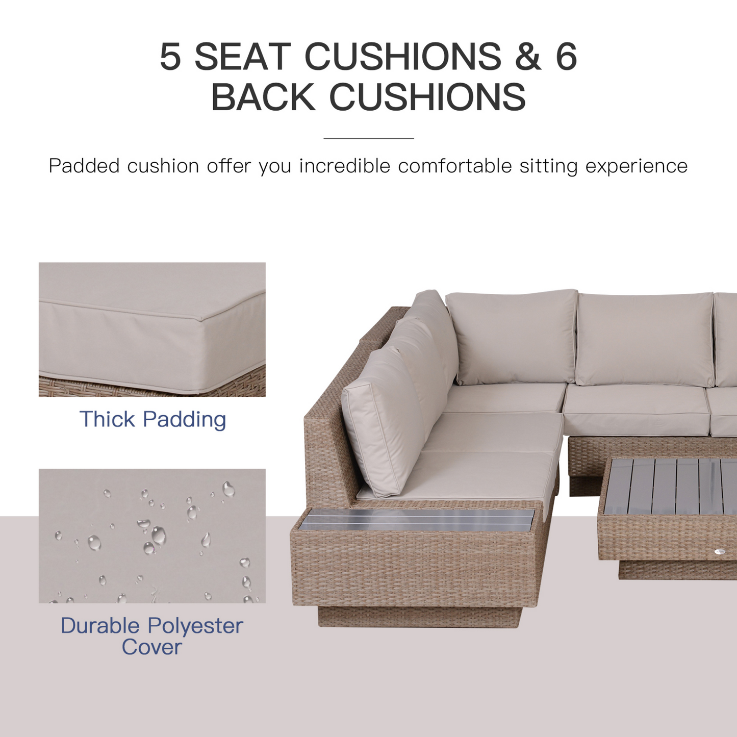 4 PCs Beige Rattan Sectional Corner Sofa and Coffee Table Set 