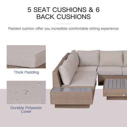 4 PCs Beige Rattan Sectional Corner Sofa and Coffee Table Set 