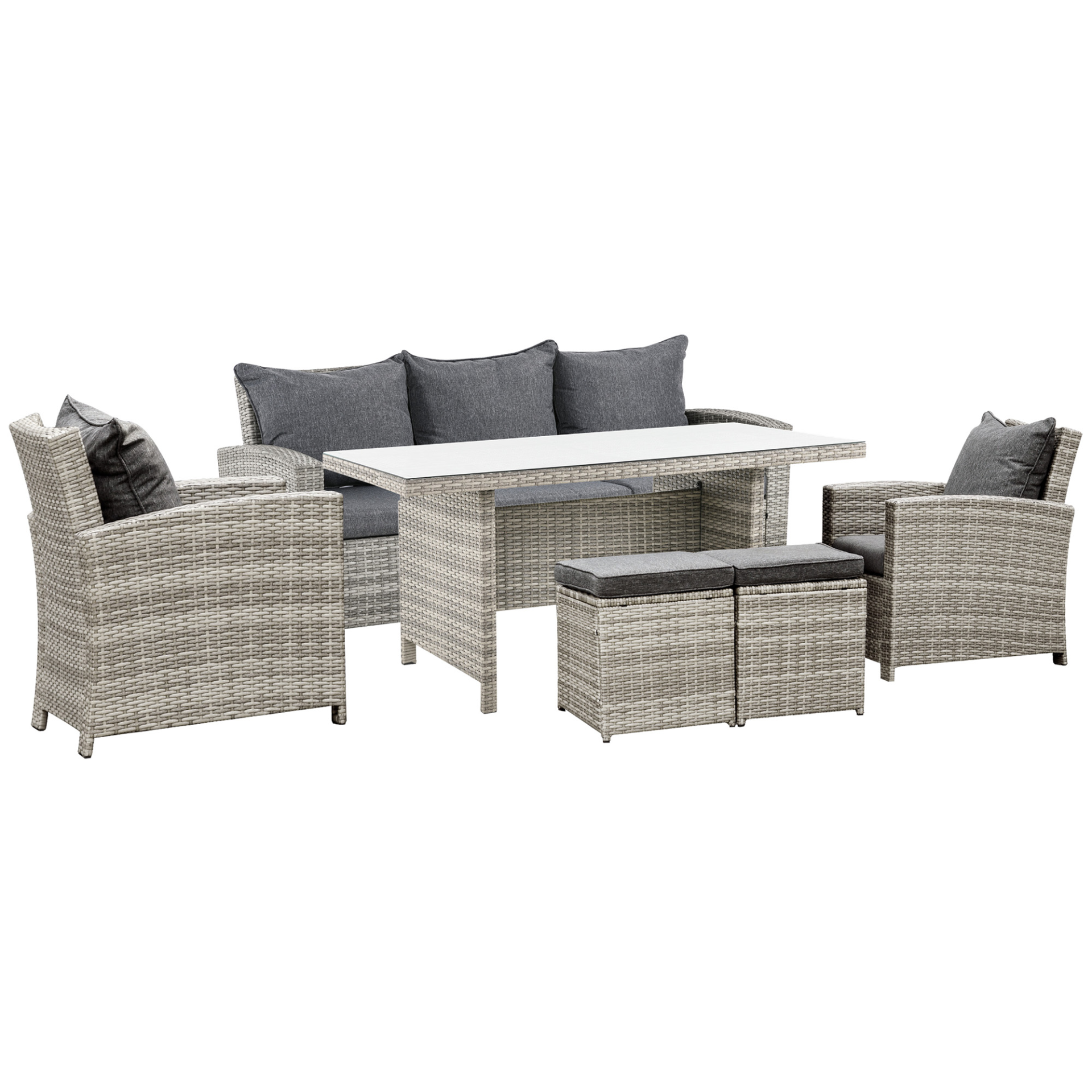  Grey 6Pcs Rattan Dining Set