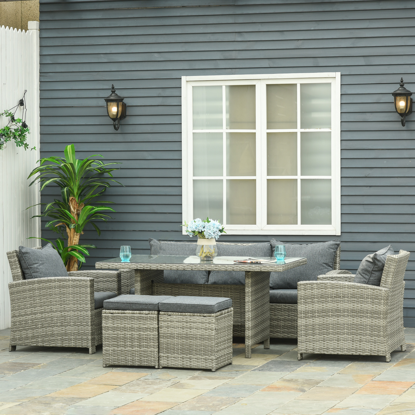  Grey 6Pcs Rattan Dining Set