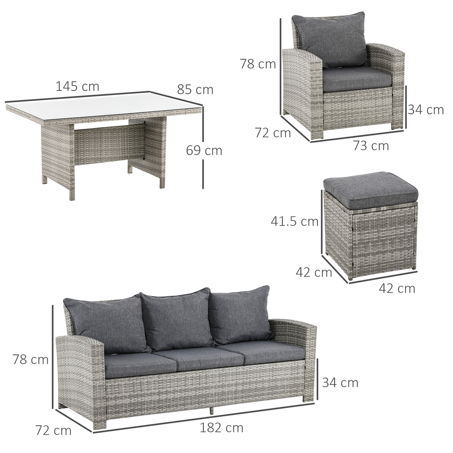  Grey 6Pcs Rattan Dining Set